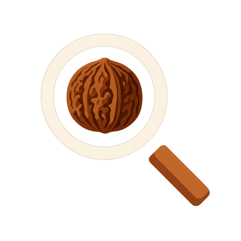 Detailed texture and golden patina of collectible walnuts under magnifying glass | Collectible Walnut Knowledge Base